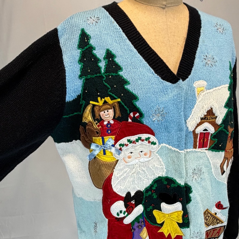 VINTAGE Quacker Factory Christmas knit sweater cardigan Santa tree angel deer - Picture 7 of 14